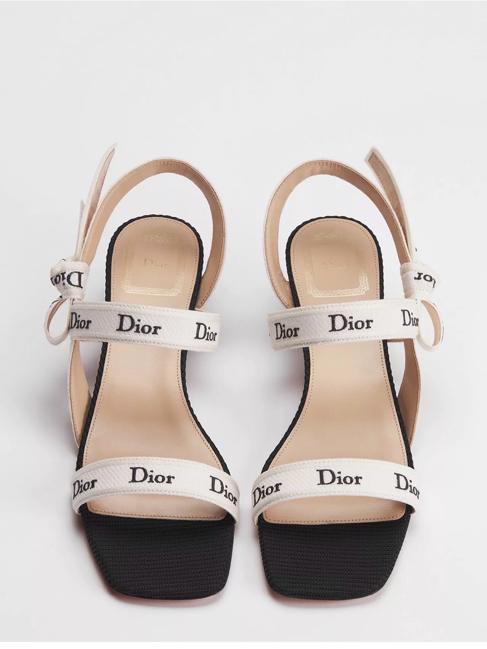 Dior Black and Cream Logo Strap Slingback Heels